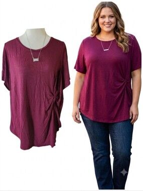 Burgundy Tie Front short sleeve top Women's plus size 1X Croft & Barrow